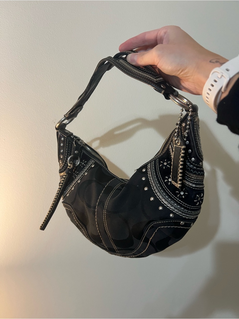 Rare vintage Y2K Coach Soho hobo bag black with silver accents